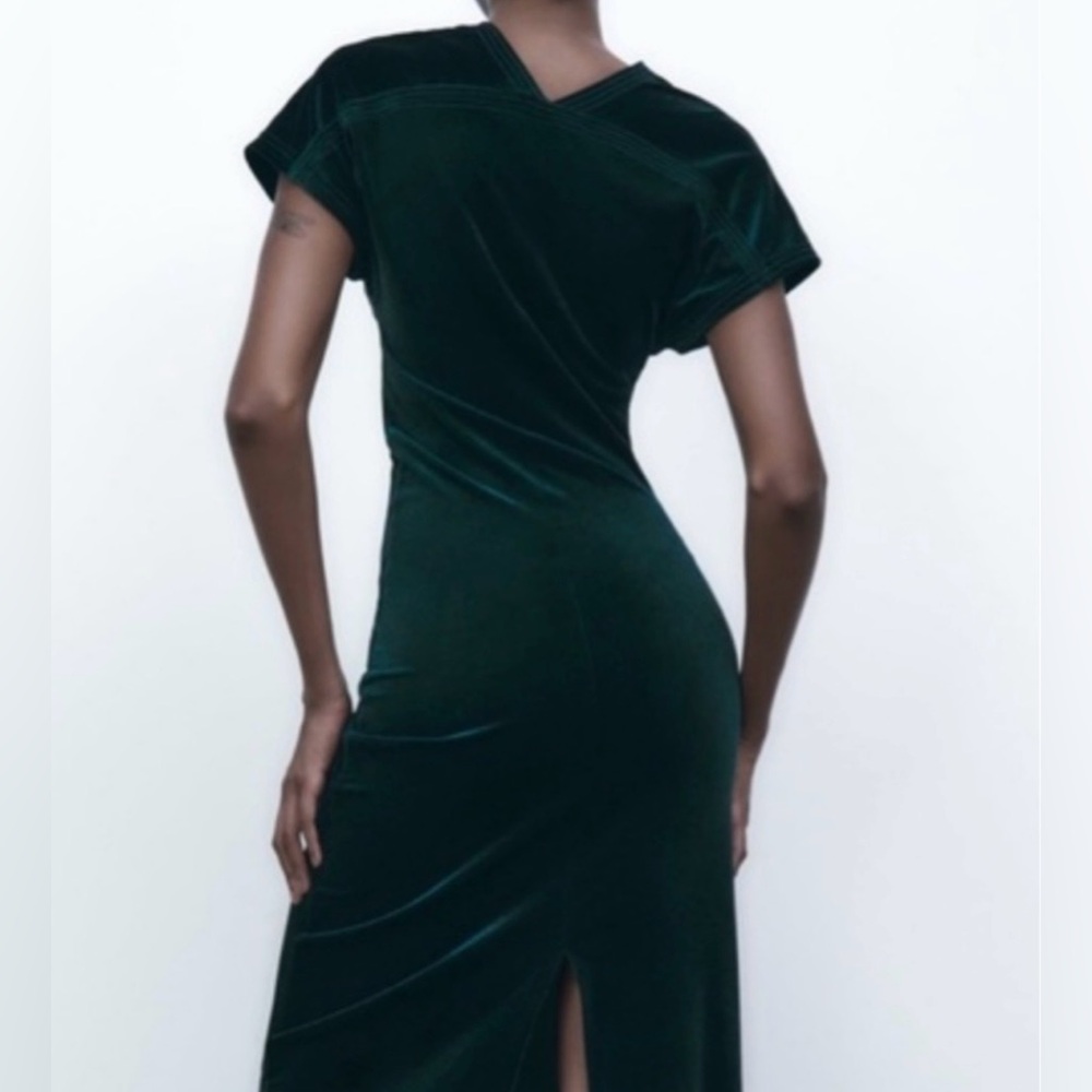 Zara Deep Green Velvet Maxi Dress - Picture 2 of 9